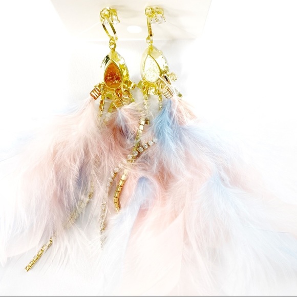 Winona Feather Pastel Crystal Drop Gold Earrings - Picture 5 of 7